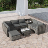 Large Modular Outdoor Ottoman Lounge Set in Grey - Front View