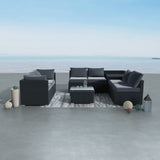 8PCS Outdoor Furniture Modular Lounge Sofa Lizard-Black - Front View