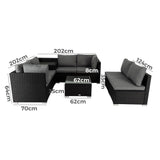 8PCS Outdoor Furniture Modular Lounge Sofa Lizard-Black - Extra Image