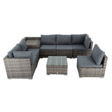 8PCS Outdoor Furniture Modular Lounge Sofa Lizard-Grey - Rear View