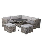 8PC Outdoor Dining Set Wicker Table & Chairs-Grey - Front View