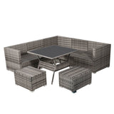 8PC Outdoor Dining Set Wicker Table & Chairs-Grey - Side View