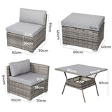 8PC Outdoor Dining Set Wicker Table & Chairs-Grey - Extra Image