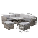 8PC Outdoor Dining Set Wicker Table & Chairs-Grey - Extra Image