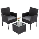 3PC Outdoor Table and Chairs Set-Black - Front View