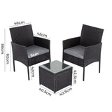 3PC Outdoor Table and Chairs Set-Black - Rear View