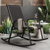 Rocking Chair High Back Rocker Chairs Steel Metal Textilene Fabric-Black - Front View