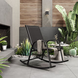 Rocking Chair High Back Rocker Chairs Steel Metal Textilene Fabric-Black - Side View