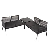 Eden 4-Seater Outdoor Lounge Set with Coffee Table in Black-Stylish Textile and Rope Design - Front View