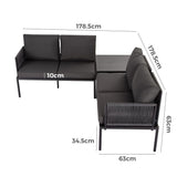 Eden 4-Seater Outdoor Lounge Set with Coffee Table in Black-Stylish Textile and Rope Design - Rear View