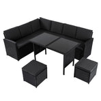 Ella 8-Seater Modular Outdoor Garden Lounge and Dining Set with Table and Stools in Black, image 2