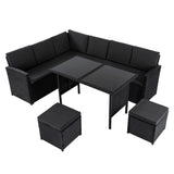 Ella 8-Seater Modular Outdoor Garden Lounge and Dining Set with Table and Stools in Black - Front View