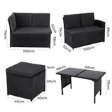 Ella 8-Seater Modular Outdoor Garden Lounge and Dining Set with Table and Stools in Black - Extra Image