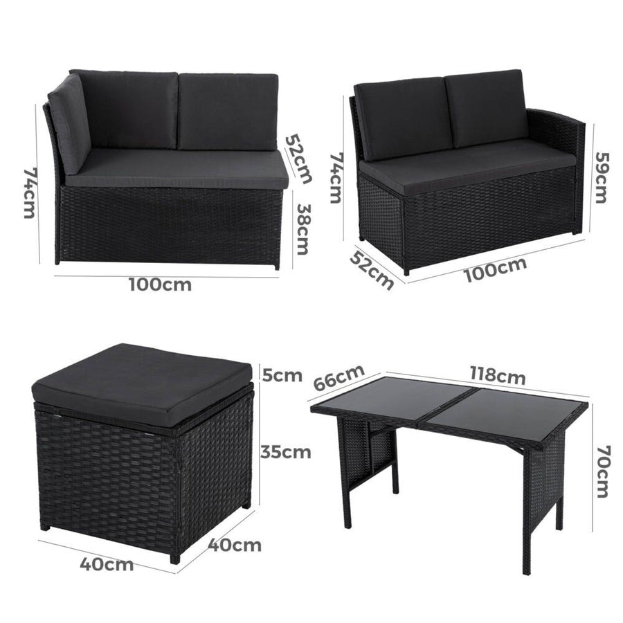 Ella 8-Seater Modular Outdoor Garden Lounge and Dining Set with Table and Stools in Black, image 12