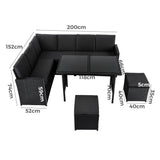 Ella 8-Seater Modular Outdoor Garden Lounge and Dining Set with Table and Stools in Black - Extra Image