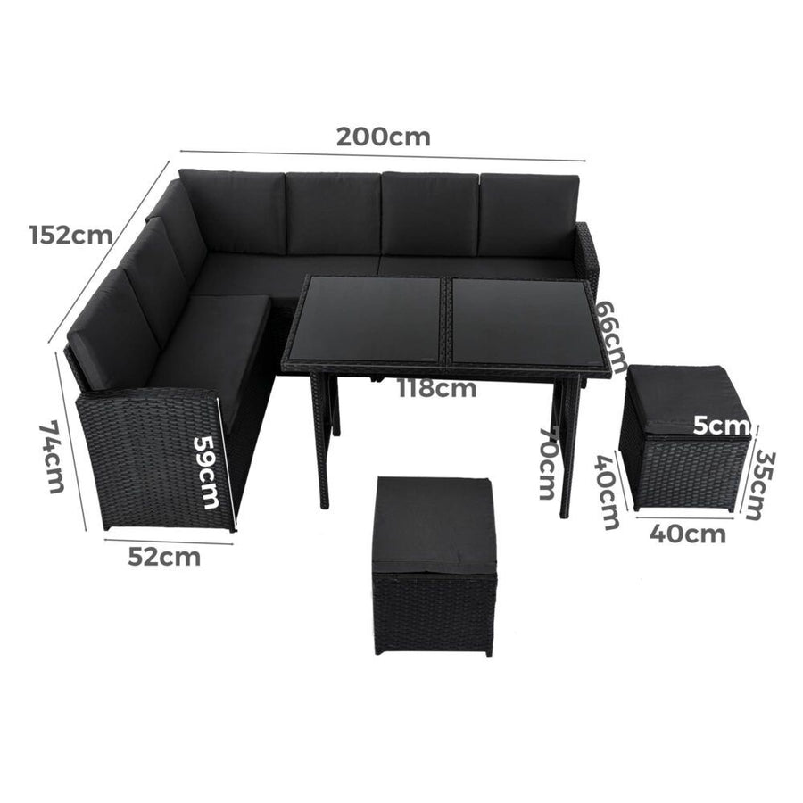Ella 8-Seater Modular Outdoor Garden Lounge and Dining Set with Table and Stools in Black, image 13
