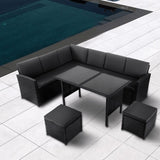 Ella 8-Seater Modular Outdoor Garden Lounge and Dining Set with Table and Stools in Black - Front View