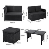 Ella 8-Seater Modular Outdoor Garden Lounge and Dining Set with Table and Stools in Black - Extra Image