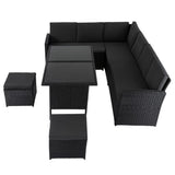 Ella 8-Seater Modular Outdoor Garden Lounge and Dining Set with Table and Stools in Black - Side View