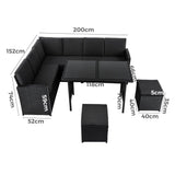 Ella 8-Seater Modular Outdoor Garden Lounge and Dining Set with Table and Stools in Black - Extra Image