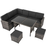Ella 8-Seater Modular Outdoor Garden Lounge and Dining Set with Table and Stools in Dark Grey Weave - Front View