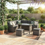 Ella 8-Seater Modular Outdoor Garden Lounge and Dining Set with Table and Stools in Dark Grey Weave