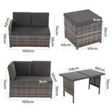 Ella 8-Seater Modular Outdoor Garden Lounge and Dining Set with Table and Stools in Dark Grey Weave - Extra Image