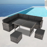 Ella 8-Seater Modular Outdoor Garden Lounge and Dining Set with Table and Stools in Dark Grey Weave - Front View