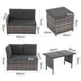 Ella 8-Seater Modular Outdoor Garden Lounge and Dining Set with Table and Stools in Dark Grey Weave - Close-Up Angle