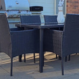 Outdoor Minimalist Black Wicker 6-Seater Dining Set - 45-Degree Angle