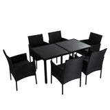 Outdoor Minimalist Black Wicker 6-Seater Dining Set - Top-Down View