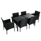 Outdoor Minimalist Black Wicker 6-Seater Dining Set - 45-Degree Angle