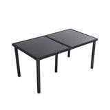 Outdoor Minimalist Black Wicker 6-Seater Dining Set - Close-Up Angle