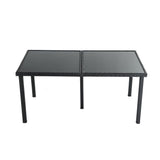 Outdoor Minimalist Black Wicker 6-Seater Dining Set - Low Angle