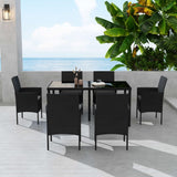 Outdoor Minimalist Black Wicker 6-Seater Dining Set - Front View