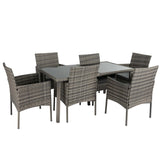 Rural Style Outdoor Grey Wicker 6 Seater Dining Set - 45-Degree Angle