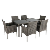 Rural Style Outdoor Grey Wicker 6 Seater Dining Set - Rear View