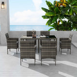 Rural Style Outdoor Grey Wicker 6 Seater Dining Set - Front View