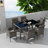 Rural Style Outdoor Grey Wicker 6 Seater Dining Set - Side View
