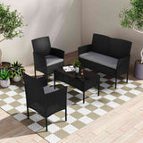 4 Seater Wicker Outdoor Lounge Set-Black - Front View