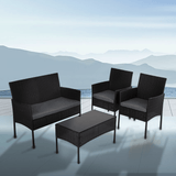 4 Seater Wicker Outdoor Lounge Set - Black - Front View
