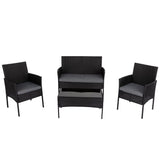 4 Seater Wicker Outdoor Lounge Set - Black - Side View