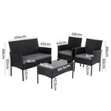 4 Seater Wicker Outdoor Lounge Set - Black - Close-Up Angle
