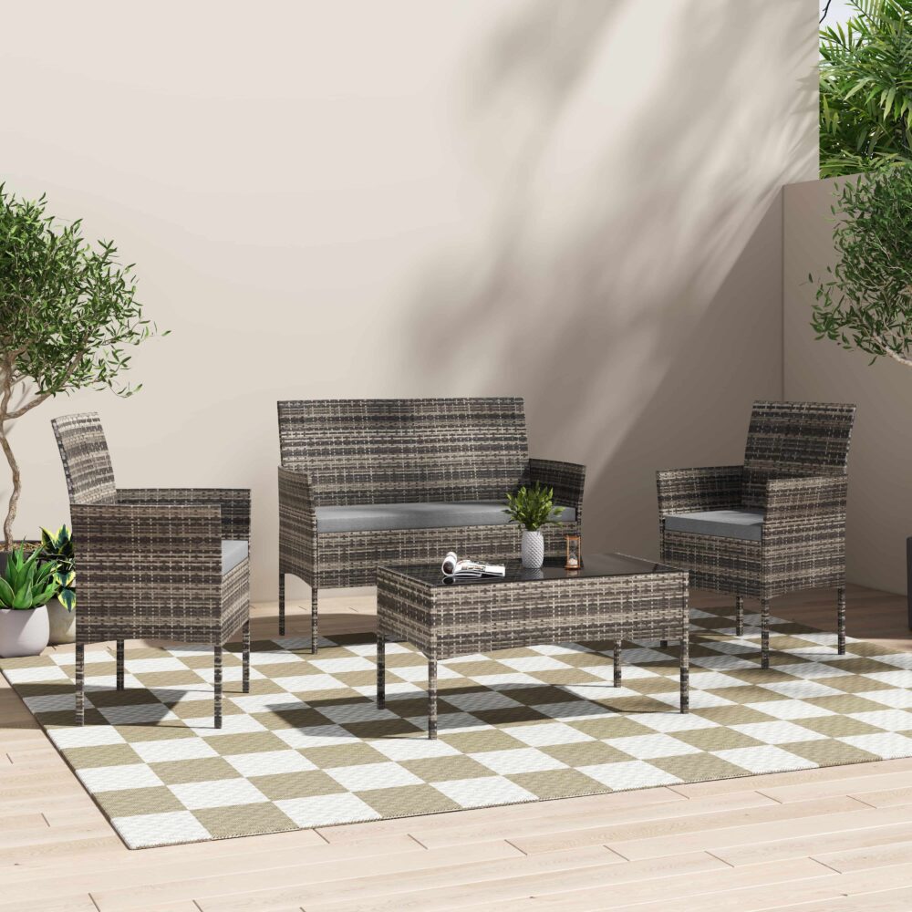 4 Seater Wicker Outdoor Lounge Set – Mixed Grey