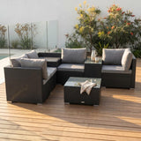 7PC Outdoor Wicker Loveseat Setting with Storage Corner (Black) - Front View