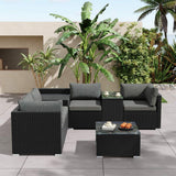 7PC Outdoor Wicker Loveseat Setting with Storage Corner (Black) - Side View