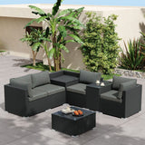 7PC Outdoor Wicker Loveseat Setting with Storage Corner (Black) - Top-Down View