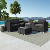 7PC Outdoor Wicker Loveseat Setting with Storage Corner (Black) - 45-Degree Angle