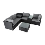 7PC Outdoor Wicker Loveseat Setting with Storage Corner (Black) - Close-Up Angle
