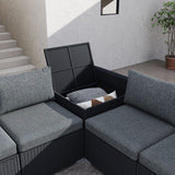 7PC Outdoor Wicker Loveseat Setting with Storage Corner (Black) - Extra Image